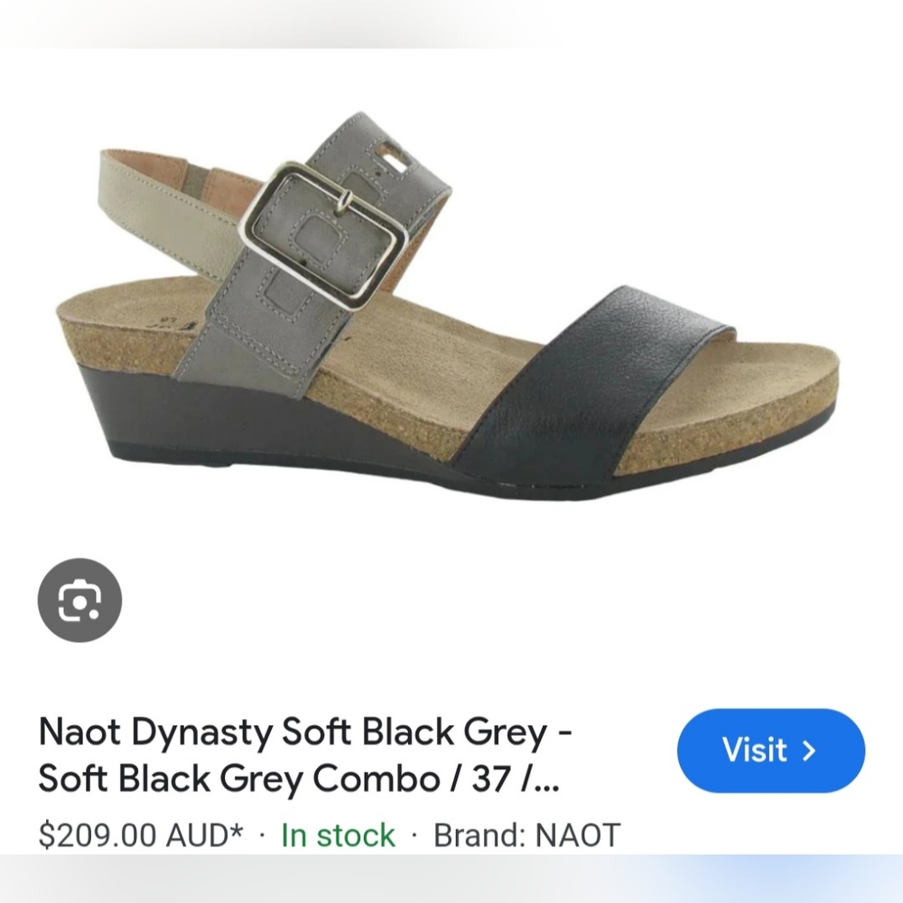 Naot Dynasty Black and Gray Comfort Sandals with Adjustable Straps. Size 40. New